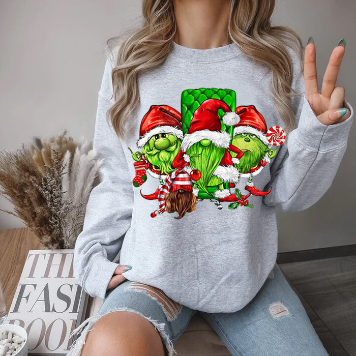 Three Christmas Green Gnomies Sweatshirt