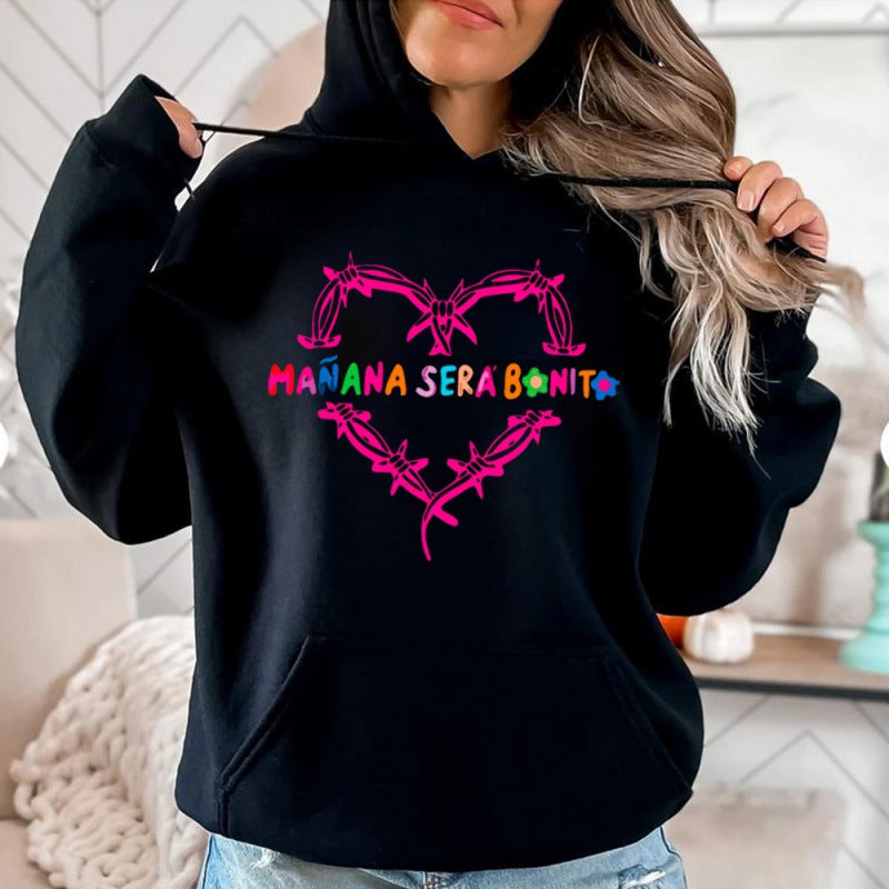 Pink Heart Print Hoodie